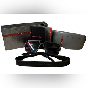 PRADA LINEA ROSSA sunglasses dark grey mirror blue/red black rubber unisex 59W